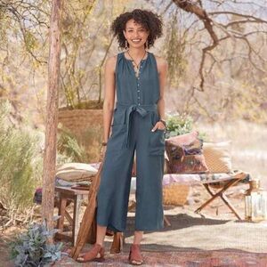 Sundance Montana Morning Jumpsuit Blue Sleeveless Wide Crop Leg Petite Small